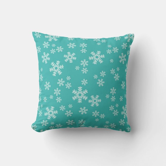 Coussin de Noël Turquoise Blue Snow Flake (Recto)