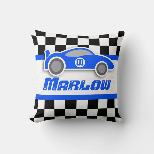 Coussin de nom de drapeau quadrillé par bleu de (Recto)