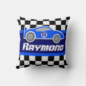 Coussin de nom de drapeau quadrillé par bleu de (Verso)