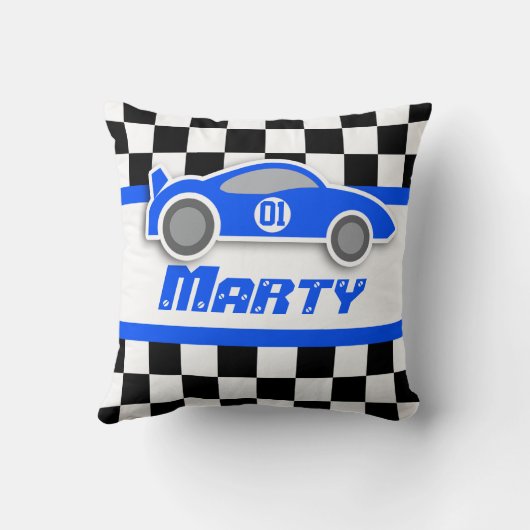 Coussin de nom de drapeau quadrillé par bleu rouge (Verso)