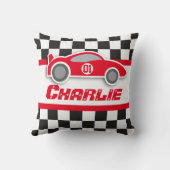 Coussin de nom de drapeau quadrillé par rouge (Verso)