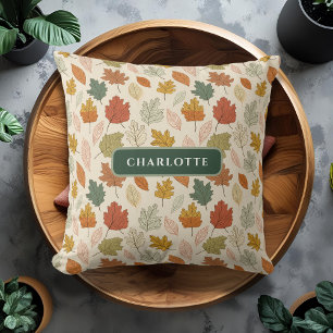 Coussin de nom de feuille d'automne personnalisé