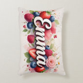 Coussin de nom floral Berry personnalisé - "Emma" (Devant(Vertical))