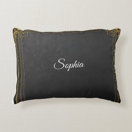 Coussin de nom personnalisé - Black & Gold Elegant (Devant)