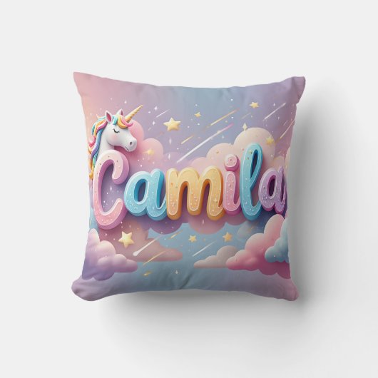Coussin de nom Unicorne Pastel personnalisé (Recto)
