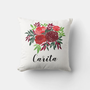 Coussin de noms de Roses d'aquarelle personnalisée