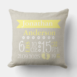 Coussin de nurserie personnalisé gris et jaune