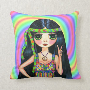Coussin De paix signe de paix de clignotant hippie de