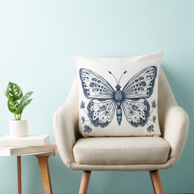Coussin de papillon bleu marine, papillon (Chaise)