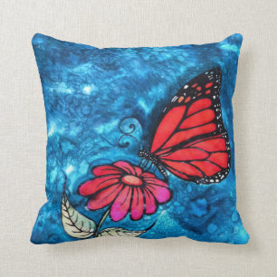 Coussin de papillon de monarque : Peinture en soie