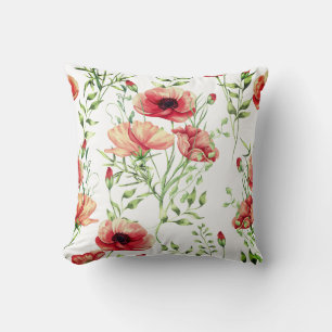 Coussin de pavots rouges à l'aquarelle
