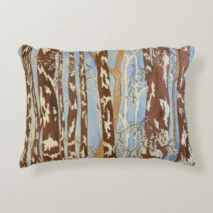 coussin de peinture de forêt marron et bleu