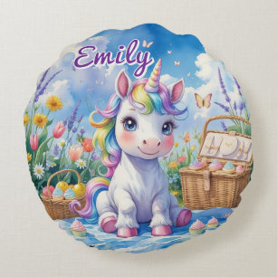 Coussin de pique-nique Unicorn rond - Nom modifiab