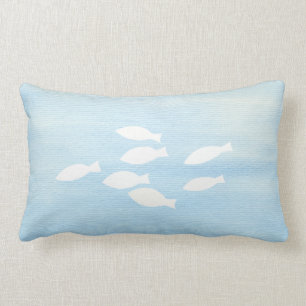 Coussin de plage de poissons bleu et blanc