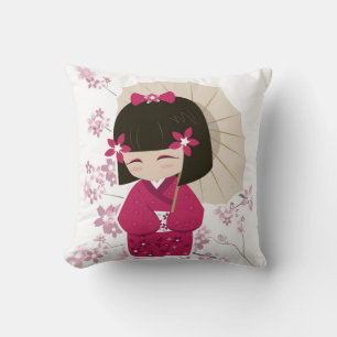 Coussin de poupée rose Kokeshi - Arrière - plan bl