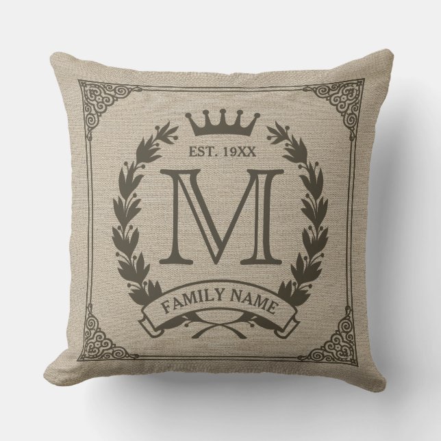 Coussin de regard de toile de jute de monogramme (Recto)