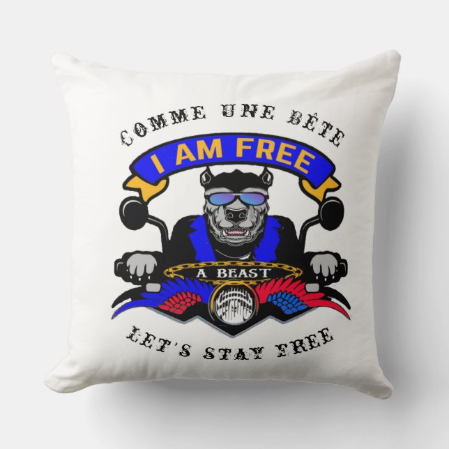 Coussin de salon je suis libre moto pitbull (Recto)