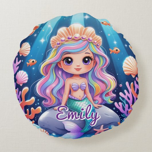 Coussin de sirène ronde - Nom modifiable (Dos)