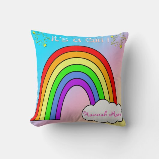 Coussin de souvenir d'arc-en-ciel de fille de bébé (Recto)