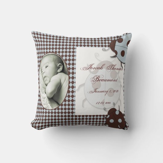 Coussin de souvenir de bébé de coccinelle de brun (Recto)