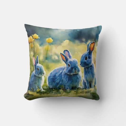 Coussin de style aquarelle Blue Bunny Garden (Recto)