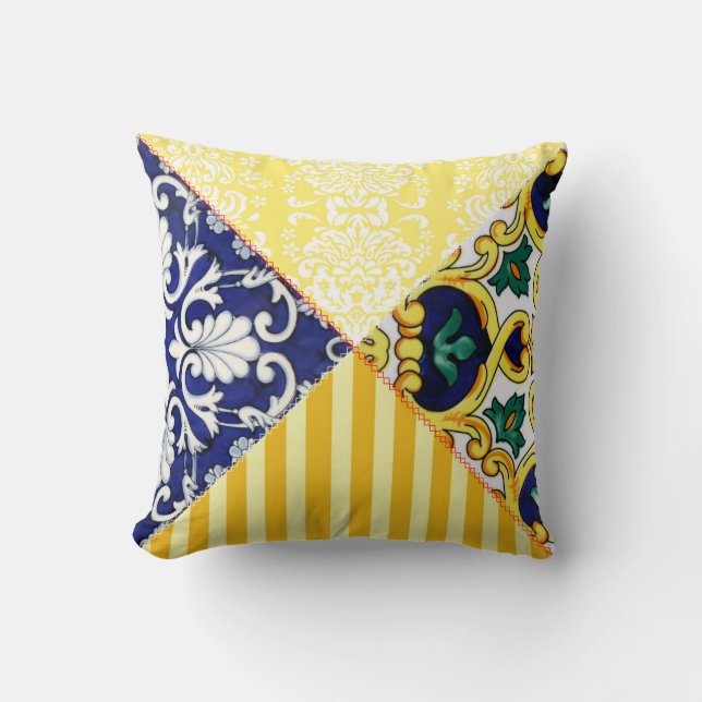 Coussin de style italien jaune et bleu (Recto)