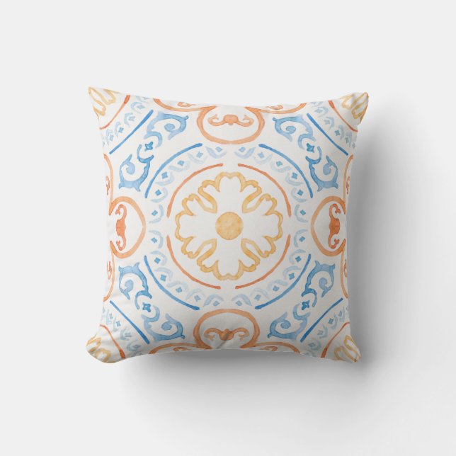 Coussin de style marocain en bleu et orange (Recto)