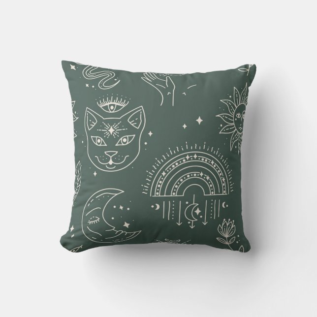 Coussin de symboles mystiques Cat et Céleste (Recto)