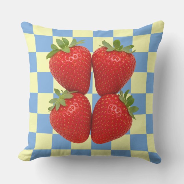 Coussin de terrasse à damier de fraise (Recto)