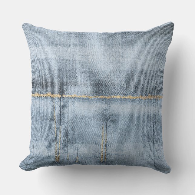 Coussin de texture de tissu bleu or (Recto)