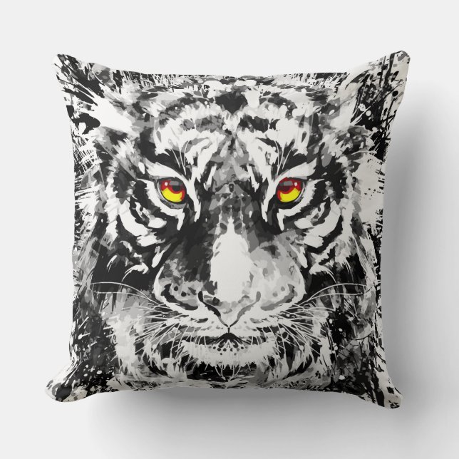 Coussin de tigre | Tiger | Noir et blanc (Recto)