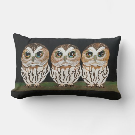 Coussin de trois chouettes en colère (Recto)