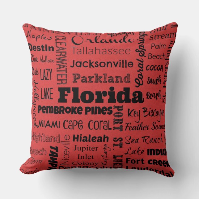Coussin de typographie de villes de la Floride (Recto)