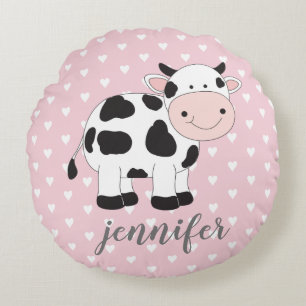 Coussin de vache à coeur rose personnalisé