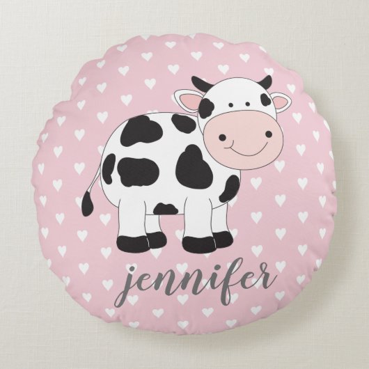 Coussin de vache à coeur rose personnalisé (Devant)