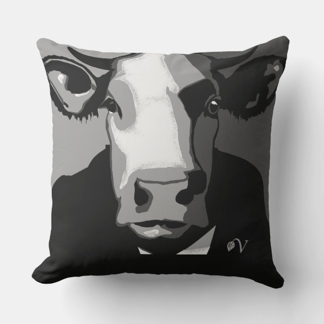 Coussin de vaches noir et blanc Pop Art (Recto)