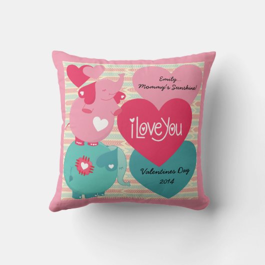Coussin de Valentine customisé par éléphants (Verso)