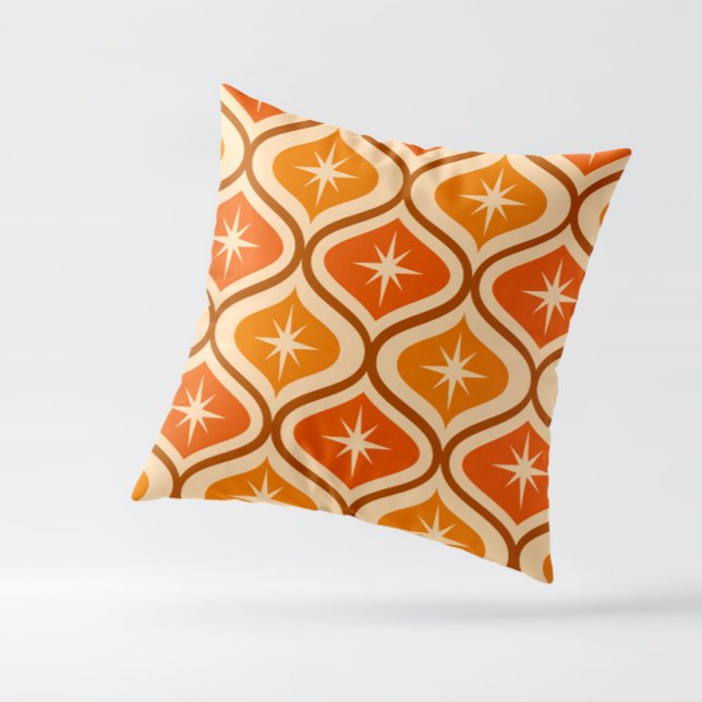 Coussin Début atomique du milieu du siècle sur Orange Ogee (mid century starbursts on orange and amber ogee throw pillow )