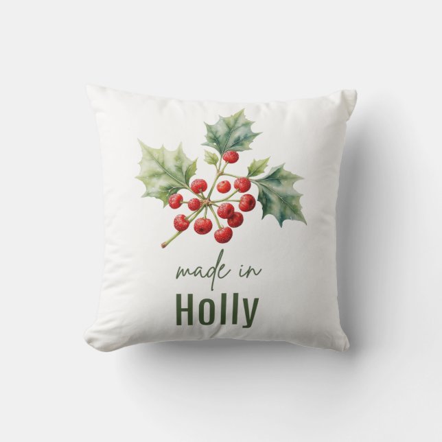 Coussin Décembre Houx Fleur de Naissance Flat Merci  (Recto)