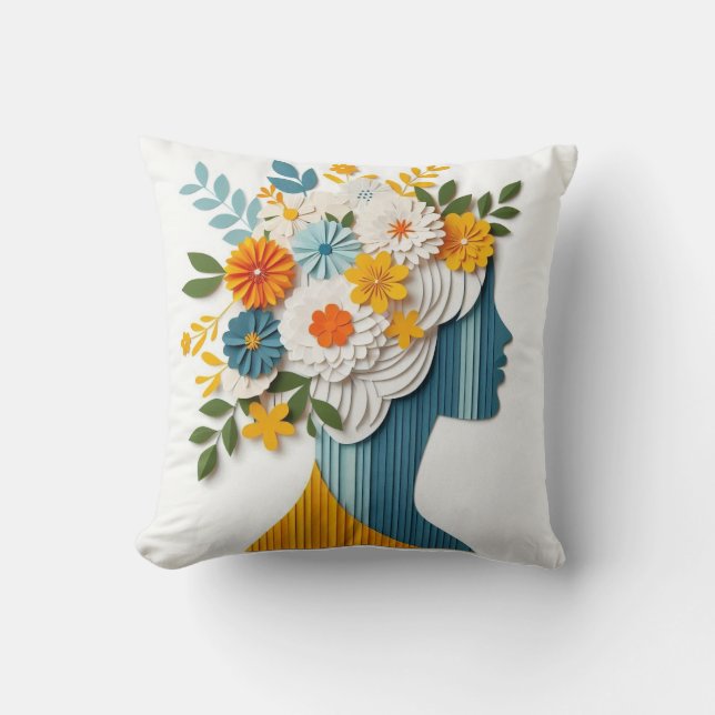 Coussin Déclaration de mode florale en style papercut (Recto)