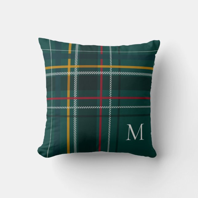 Coussin Déco de Noël en vichy vert avec monogramme (Recto)