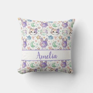 Coussin Déco de nurserie à l'aquarelle pastel kawaii anima