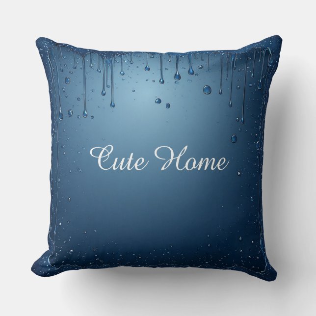 Coussin Déco Maison Nom Personnalisé Bleu Confortable (Recto)