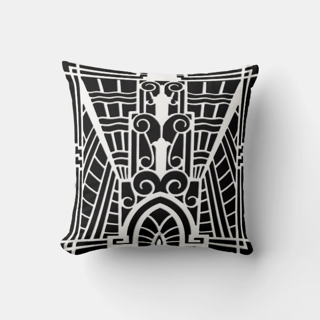 Coussin Déco Motif architectural, noir et blanc (Recto)