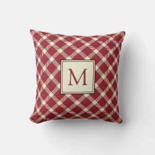 Coussin Décontracté plat rouge classique avec monogramme