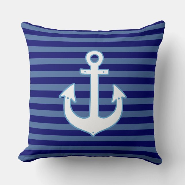 Coussin décor ancre nautique & rayures marine (Recto)