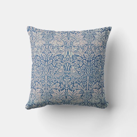 Coussin Décor Art Forêt Oiseaux Lapins Bleu (Verso)
