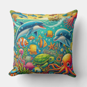 Coussin 🌊🐠 Décor cosy de la vie marine sous-marine color