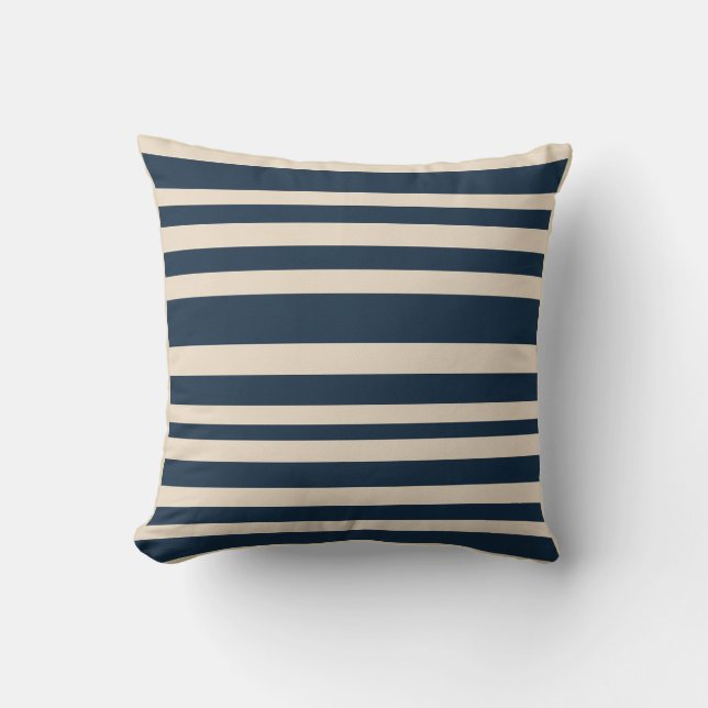 Coussin Décor côtier bleu et beige de la marine rayée (Recto)