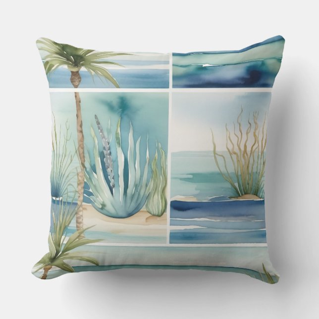 Coussin Décor d'aquarelle de l'Oasis côtière (Recto)